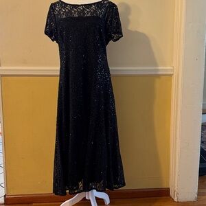 SLNY Black Sequin Lace Midi Dress